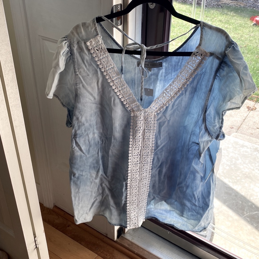 New Absolutely Famous size 2X Denim Cap-sleeve shirt 100% Tencel - Picture 1 of 6